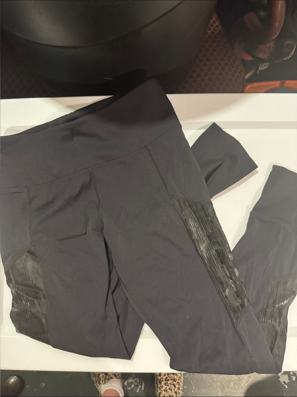 Black Athletic Leggings with Textured Side Panels